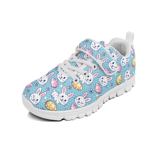 Easter Rabbit Eggs Pattern Boy Shoes Athletic Running Fashion Sneakers Walking Breathable Kids Girls Fitness Cross-Training Tennis Lightweight Shoes(Little Kid/Big Kid)（White Sole）