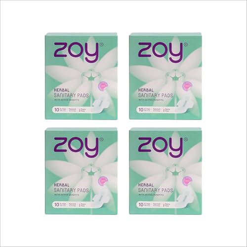Image of ZOY Herbal Sanitary Pads for Women XL Heavy Flow | Period Comfort Support, Rash-Free, Breathable Cotton | Night Pads, Odour Control, Ultra Thin Leak Lock | 40 Pads