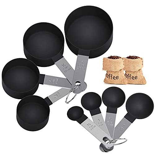 Cucharas Medidoras，Juegos de 8 Cucharas Medidoras y Tazas de Medición Plastico con Mango De Acero Inoxidable para Medir Líquidos y Los Ingredientes