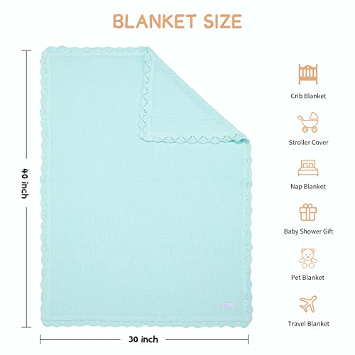100% Cotton Baby Blanket Knit Lace Soft Warm Toddler Blanket, 30 X 40 Inches,Aqua Blue #TOP5