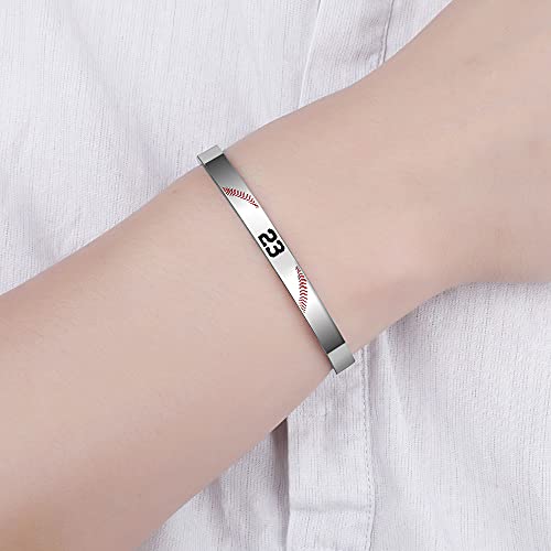 Susook Baseball Number Bracelet For Boys Stainless Steel Adjustable Cuff Bangle Baseball Sport Jewelry Gift For Men (23) #TOP1