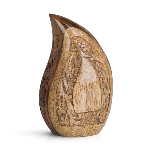 Image of Wooden Teardrop Urns for Human Ashes - 3 Cubic Inches Black Thunderstorm Pattern Cremation Urn, Decorative Keepsake Burial Container for Ashes Adult Male or Female Memorial Display