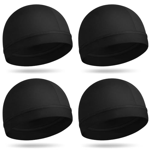 Lnngub 4 Pcs Wave Cap,Polyester Silk Skull Cap Breathable Helmet Liner Wave Caps for 360 540 723 Waves,Black