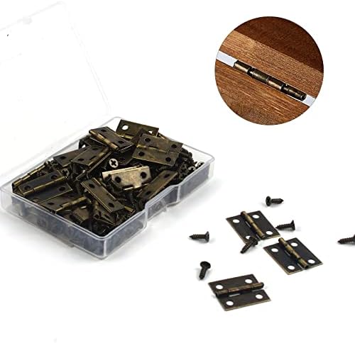 VIPMOON 50 Pcs Small Hinges, Antique Bronze Tiny Hinges, Mini Hinge Sets with 200 Pieces Replacement Screws, with Plastic Contain Box