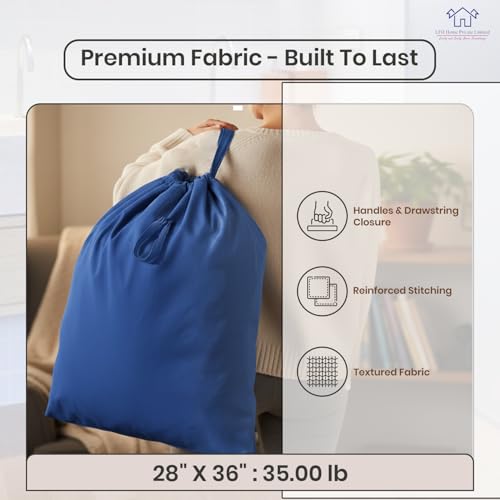 LFH Home Cotton Rich Canvas Large Laundry Bag with Handle, Heavy Duty Drawstring Closure Washable Laundry Bags, School Travel, Home, Hotel, College Dorm, Organizer Sack, Toys Clothes 28x36-Sky Blue by LFH Home Private Limited - Used condition - Image 4