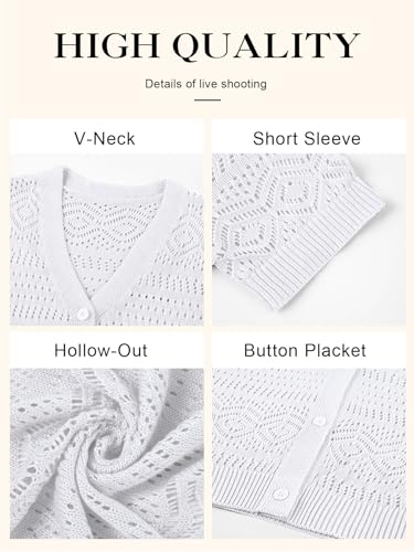 Image of Women's Summer Short Sleeve Cardigans Lightweight Crochet Sweaters V Neck Button up Cardigan for Dress