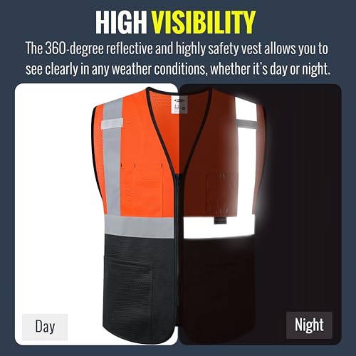 Image of JKSafety Safety Vest for men women Hi Vis Vest with Pockets and Zipper High Visibility Meet ANSI Standard(BX310