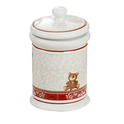 BRANDANI Abbracci Porcelain Jar with Bear Decoration, White & Red, One Size