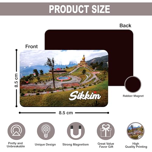 Image of Elegant Fridge Magnet with Themes |Rectangular Size Refrigerator Magnet with Magnetic Rubber Back | Pack of 1, 8.6cm X 5.4cm (Sikkim - Design 3)