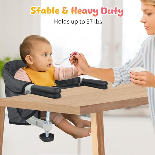 Image of Hook On High Chair for Babies 6-36 Months | Secure & Portable Foldable Travel High Chair | Clip On Baby Feeding Seat with Non-Slip Aluminum Clamp, Detachable Washable Cover & Carry Bag (Black)