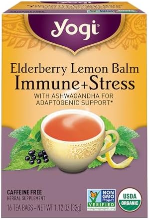 Yogi Tea Organic Lemon Balm Elderberry Immune Stress Tea, 16 CT