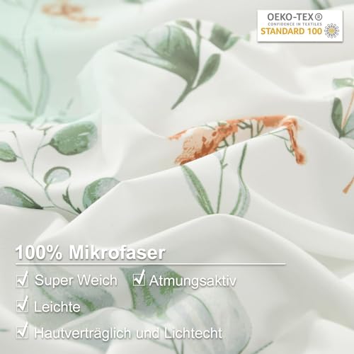 Lanqinglv Bettwäsche 155x220 cm Grün Weiß Pflanzenmuster Blätter Blumen Wende Bettwäsche Set Bettbezug mit Reißverschluss und 1 Kissenbezug… – Ansicht 6