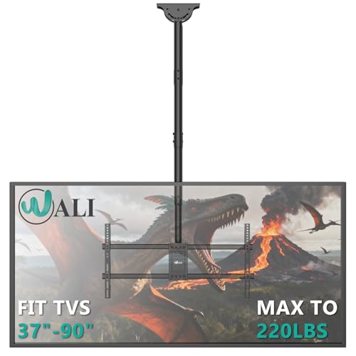 Image of WALI Ceiling TV Mount for 37-90 Inch TVs, Extra Long Arm Ceiling Mount TV Bracket, Telescoping Height Adjustable Hanging Pole TVs Ceiling Mount, Holds 220 lbs, Max VESA 800x400mm (CM3790XL), Black