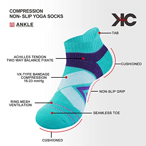 Kc-Taho Compression Non-Slip Yoga Sock 4 Pairs For Men And Women With Cotton Breathable Cushioned For Pilates Hospital #TOP1