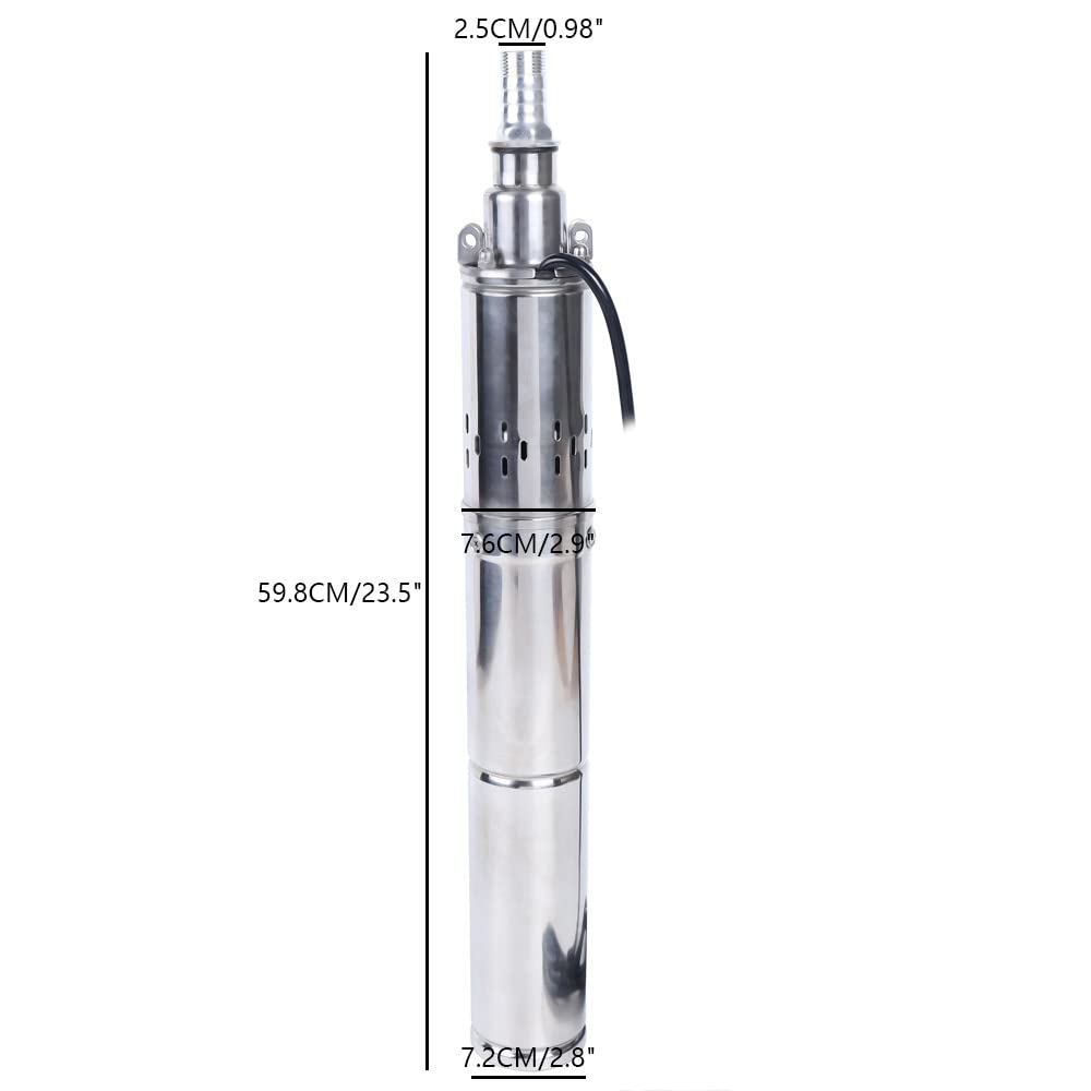 Bomba solar para pozos profundos, DC 24 V, bomba de agua, 370 W, acero inoxidable, sumergible hasta 65 m, 2 m³/h