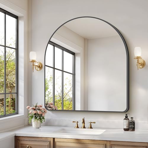Arched Bathroom Mirror 36x40 Wall Mounted Black