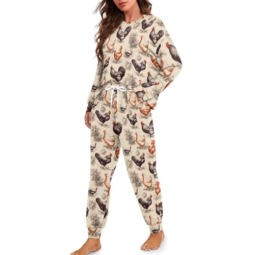 Image of Women's 2 Piece Printed Pajama Set Long Sleeve Sleepwear Set with Long Pants Casual Lounge Sets with Pocket