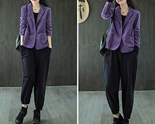 ebossy Women's Casual Relaxed Fit Notch Collar Two Button Corduroy Blazer Jacket3