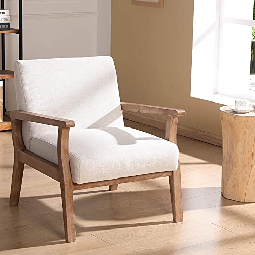 Cimoo Upholstered Recliner Chair Set Of 2 Mid Century Modern Accent Chair Comfy Fabric Armchair Indoor Corner Chair With Wood Frame For Bedroom Living Room Sitting, Beige #TOP1