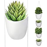 Kurtzy 4 pezzi Vaso da Appendere - Piante da Appendere in Ceramica - Supporti Piante Grasse con Corda Bianca - Vasi da Fiori ceramica Interni ed Esterni - Vaso Fiori Giardino