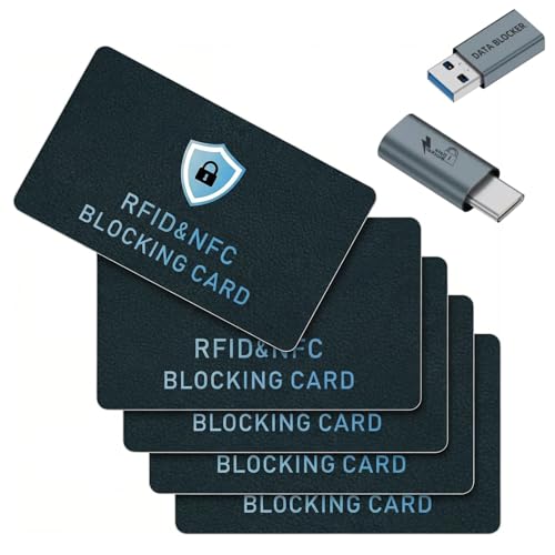 RFID Blocking Card, Credit Card Protector, Protects entire wallet, RFID/NFC Contactless Bank Card Protector, ID ATM Guard Card Blocker, with usb data blocker, 5-Pack
