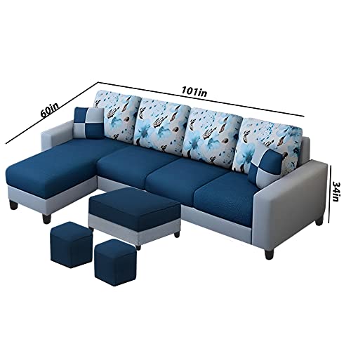 Image of Orland 8 Seater LHS L Shape Sofa with Center Table & 2 Puffy | Color - (Blue Grey Fabric)