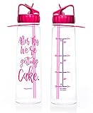 AQUANEÜ 30oz Inspirational Fitness Workout Sports Water Bottle with Time Marker | Measurements | Goal Marked Times for Measuring Your H2O Intake, BPA Free Non-Toxic Tritan 30 oz (Cake Fuchsia)