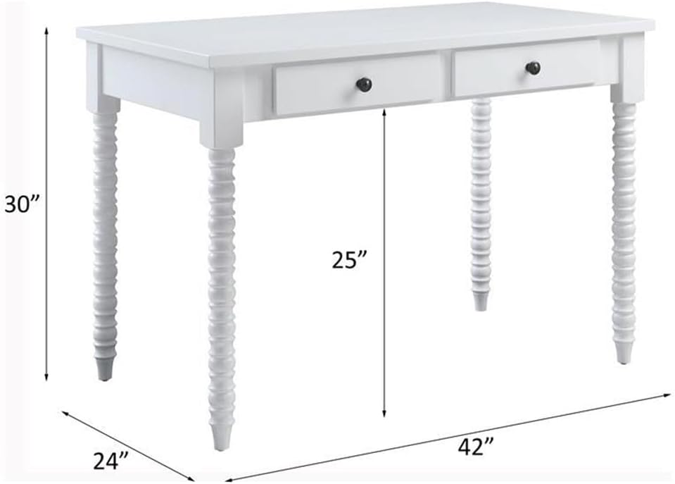 Acme Altmar Wooden Rectangular Writing Desk with 2 Drawers in White