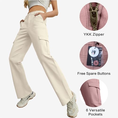 Image of Lepunuo Cargo Pants for Women High Waisted Casual Pants Baggy Stretchy Wide Leg Y2K Streetwear with 6 Pockets