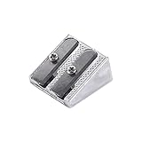 1/5PCS Pencil Sharpeners,Double Holes Rectangular Pencil Sharpener Two Hole Metal Bevelled Silver Pe