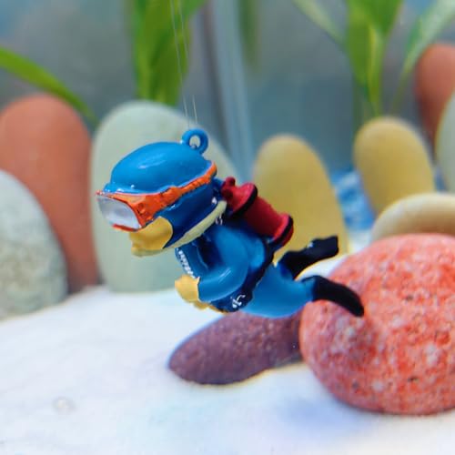 Image of 4 Pack Floating Fish Tank Decorations: Cute Little Diver Aquarium Decoration Cartoon Fish Playmate with Floating Device Fish Tank Accessories