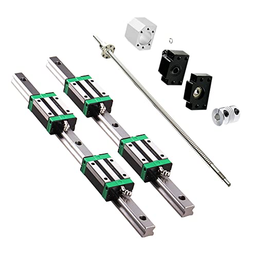 Image of 2PCS HGR20-700mm Linear Rail + 1PCS RM1605-700mm Ballscrew with BF12/BK12 Kit, DSG16H Nut Housing, Coupling, Slide Blocks Linear Guide Rail Ball Screw Set for DIY CNC Routers Lathes Mills