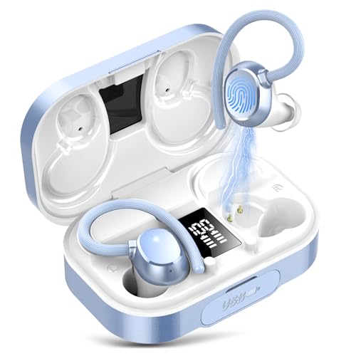 KT1 Auriculares intrauditivos Bluetooth, Bluetooth 5.3, 120 horas de reproducción con funda de carga, pantalla LED, ajuste cómodo, auriculares impermeables IPX7, auriculares Bluetooth deportivos