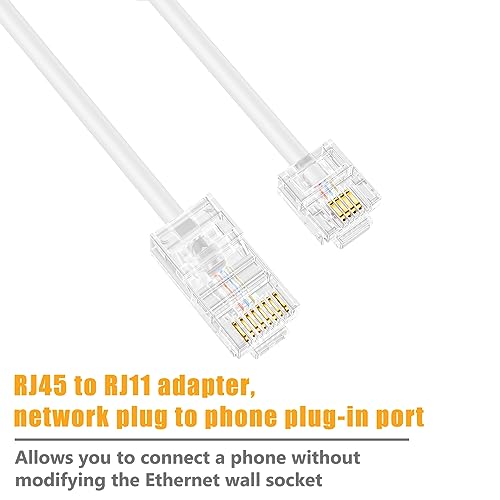 Uvital Phone Jack to Ethernet Adapter, RJ45 Female Adapter to RJ11 Male Cable for Landline Telephone, with RJ45 to RJ11 Cable (White,2 Pack)