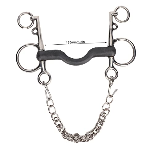 Pssopp Morso per Cavalli in Acciaio Inox, Filetto Equestre con Rivestimento in Gomma, Design Centrale Coperto, Accessori per Equitazione, 135mm