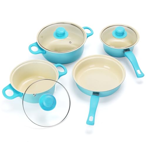 Non-Stick Cookware Set, 13 Piece Set Portable Lightweight Cast Iron Pots and Pans with Glass Lids and Nylon Utensils, Outdoor Camping Picnic Travel by Pleasthome - Used condition - Image 3