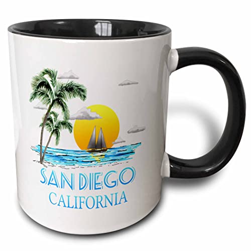 3dRose San Diego California nautical sailing design 11oz Two-Tone Black Mug