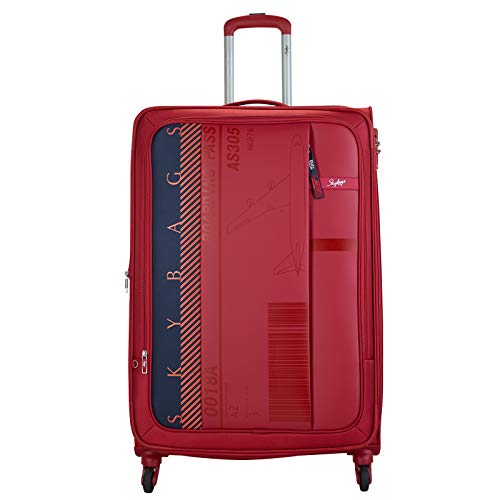 Image of Skybags Polyester 80.5 Cms Red 4 Wheels Spinner Softshell Sided Carry-On Luggage(Stairw81Crd), 51.5 Centimeters, 32 Centimeters, One Size,Medium + Large