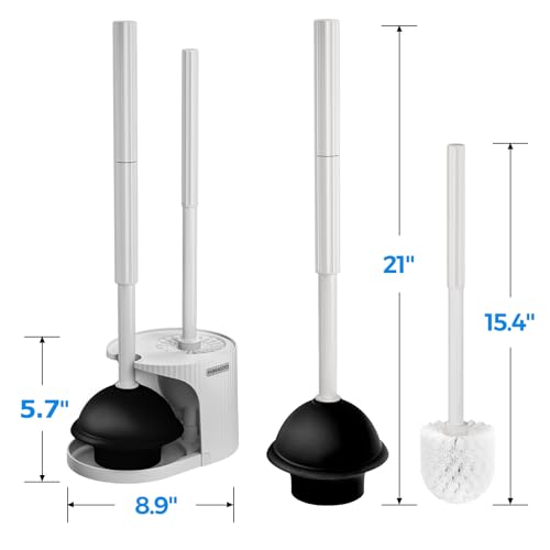 2 in 1 Toilet Plunger and Brush Set,Extended Handle Plunger,Toilet Bowl Brush Plunger Set,Bathroom Cleaning Tools,Cleaning Brush,Toilet Brush Plunger Combo,Cream Grey(21inch)