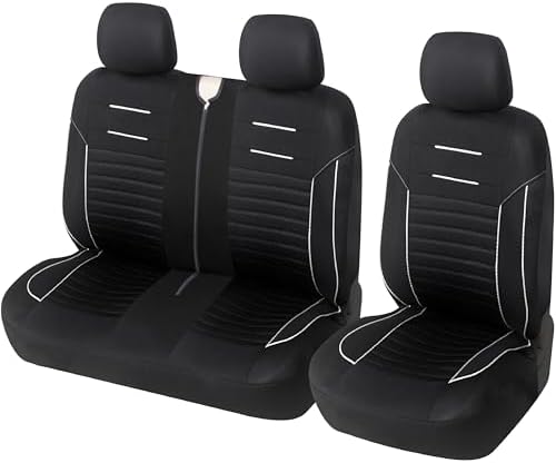 Upgrade4cars Transporter Autositzbezüge Set Vordersitze Schwarz Weiß | Passend für die meisten Fahrzeuge | Schützt die Autositze vor Abnutzung | atmungsaktiv & pflegeleicht