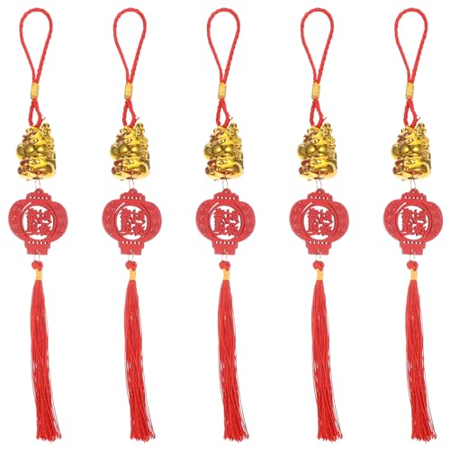 Didiseaon Decor 5PCS New Year Lucky Charms 2024 New Year with Red Charms Tassel Good Luck Hanging ations Gold Gold Decor