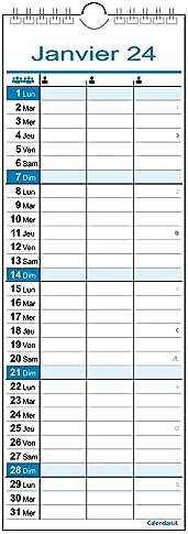 Calendrier Mural 2024 • 5 Colonnes • Organiseur Familial Avec Les Vacances Scolaires • Coloré