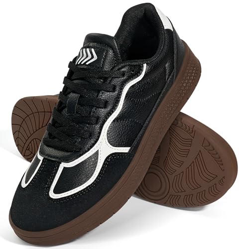 Diarilip Womens Fashion Sneakers Comfortable Lace Up Walking Shoes Classic Casual Retro Gum Sole Non Slip Trainers Black