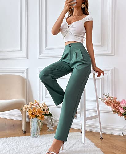 Viatabuna High Waisted Pleated Pants For Women Work Office Solid Casual Pants Straight Leg Dress Pants #TOP1
