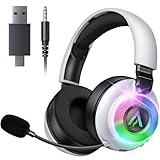Buwnia Ultra-Light 3-in-1 Wireless Gaming Headset for PS5 PS4 Xbox, 7.1 Surround Sound, Noise Cancelling Mic, RGB Lights, 40H+ Battery, Lossless Audio, Comfy Over Ear Headphones for PC, Switch, Mac