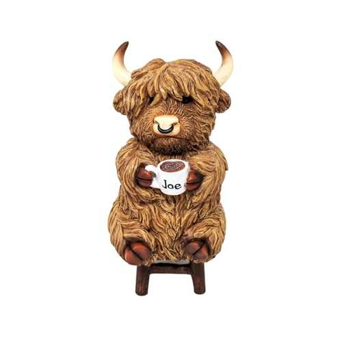 AMAJY Adorable Highland Cow with Morning Joe Figurine -...