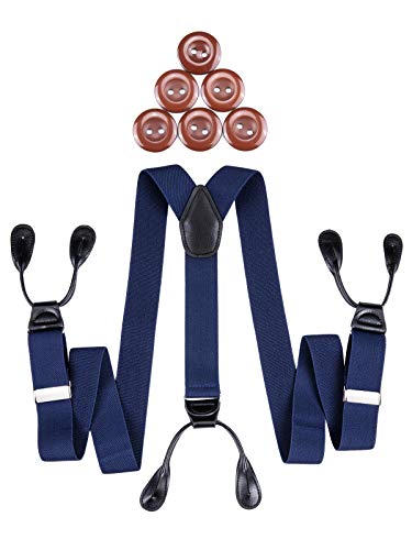 DiBanGu Bretelles pour homme en cuir élastique avec boutons - Large et formelle - Dos en Y - Plusieurs couleurs - Bleu - Taille Unique Cover