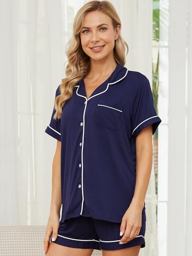 Image of Womens Pajama Sets Short Sleeve Sleepwear Soft Button Down Nightwear Lounge Pj Set XS-XXL