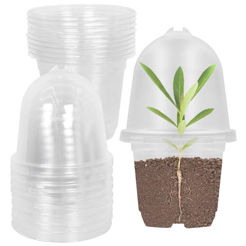 UBEGOOD 12Pcs Macetas Transparentes para Vivero con Domo de Humedad, Macetas Plastico Maceta para Orquídeas con Orificios, Macetas de Inicio de Plántulas para Semillas Plantas Flores Vegetales