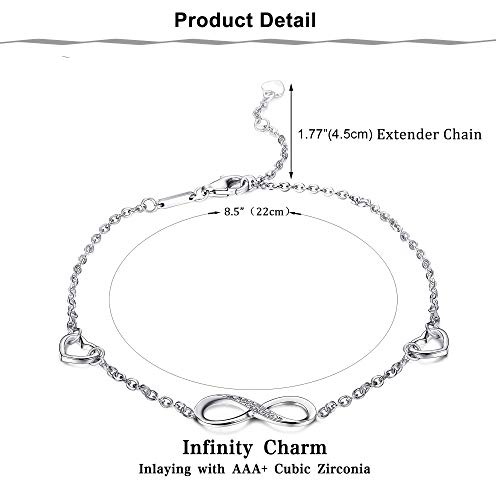 Finrezio 925 Sterling Silver Infinity Anklet Bracelet for Women Girls Adjustable Foot Jewelry Gift Silver/Rose Gold - Image 3